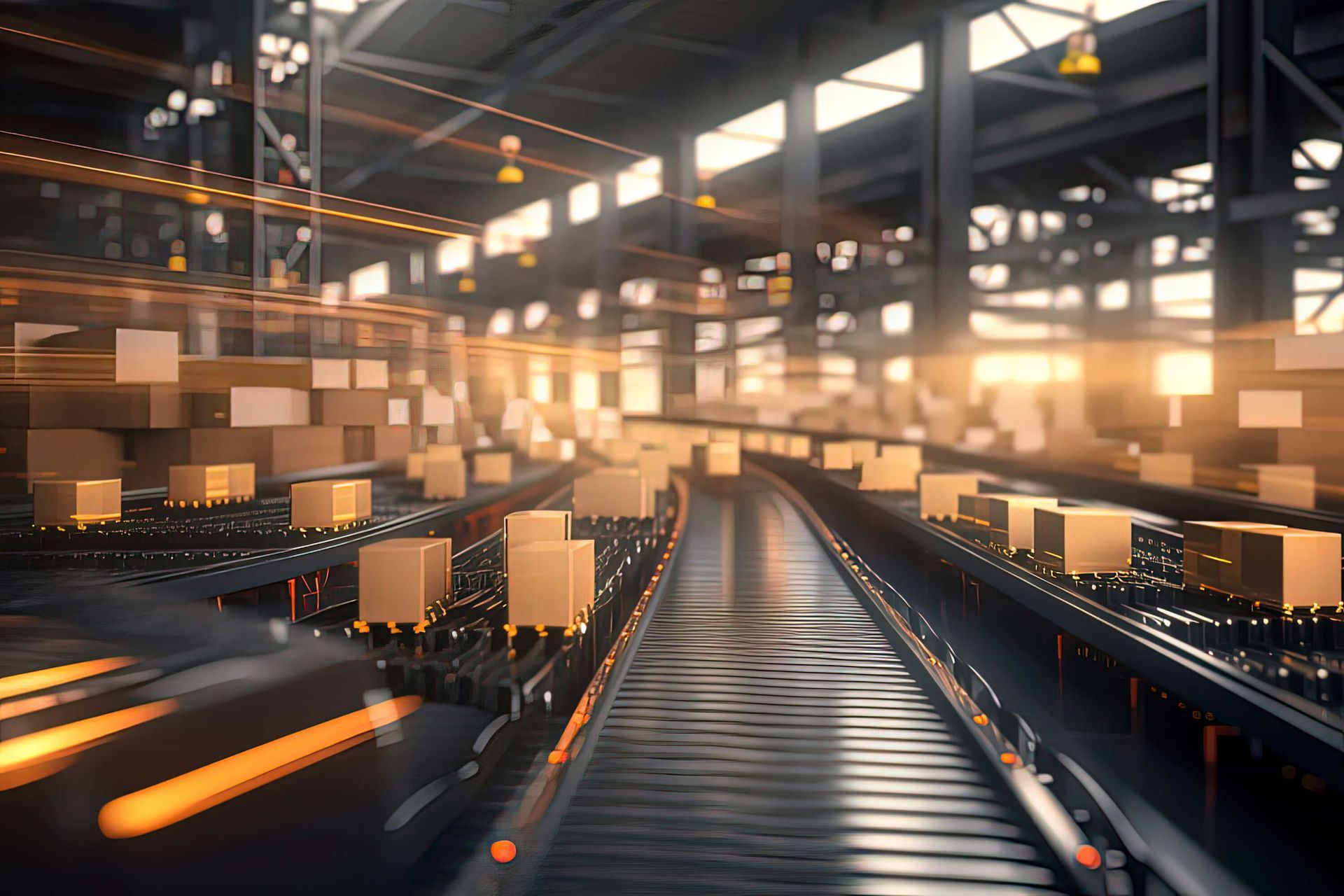 Cargo and shipping operations on a warehouse conveyor