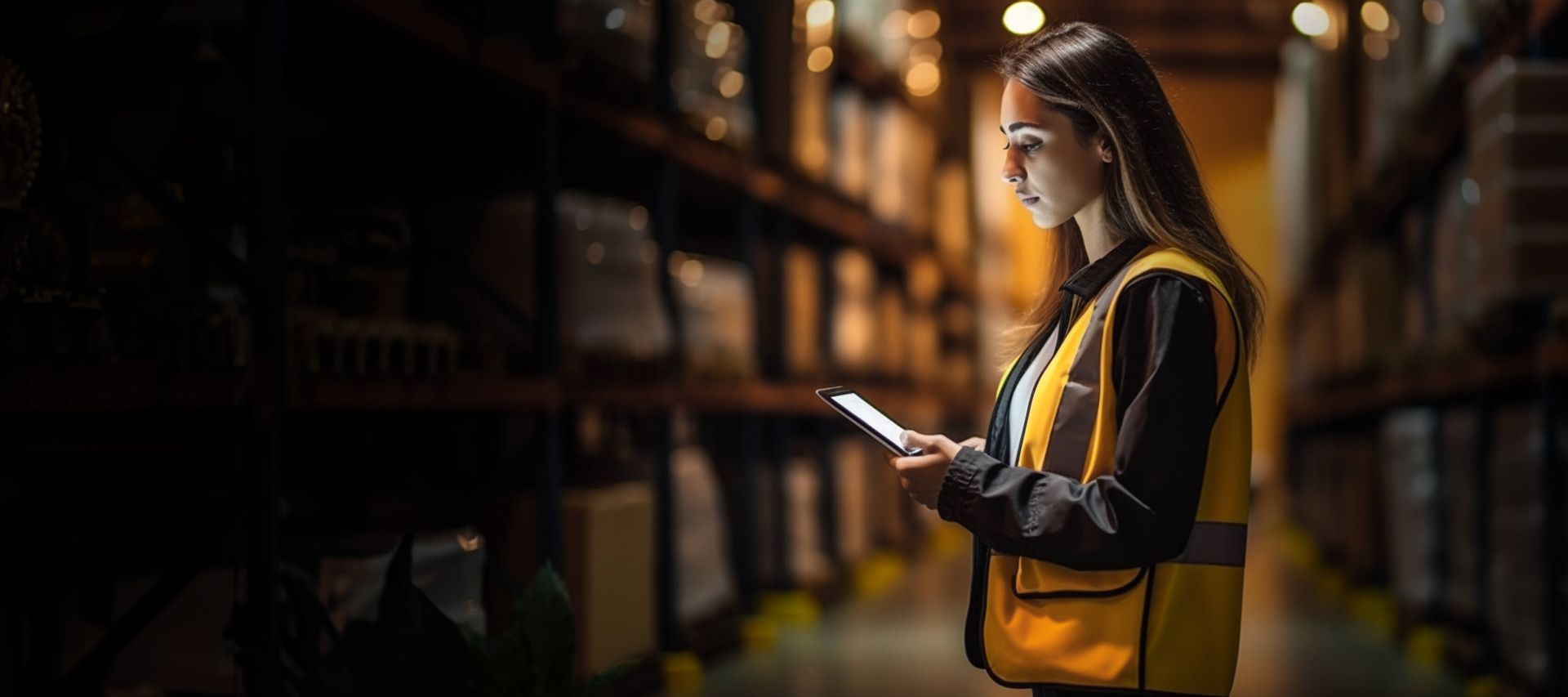 Logistics professional reviewing freight on a tablet